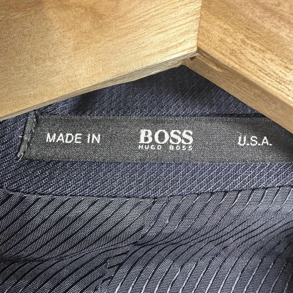 Hugo Boss Suit‎ Jacket Mens 46R Blue 100% Virgin Wool Made USA Union Two Button